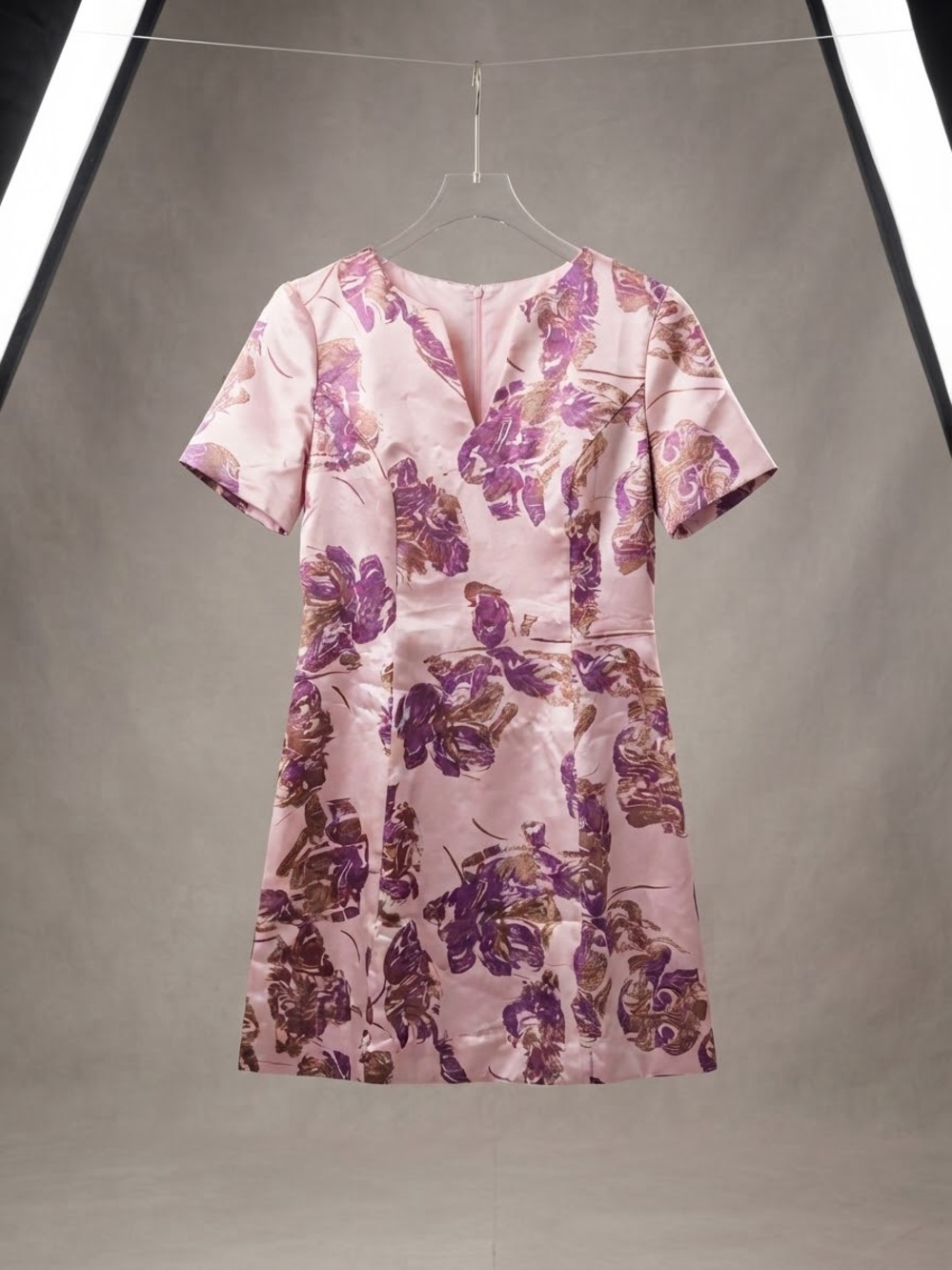 Pink Floral Short-Sleeve A-Line Dress